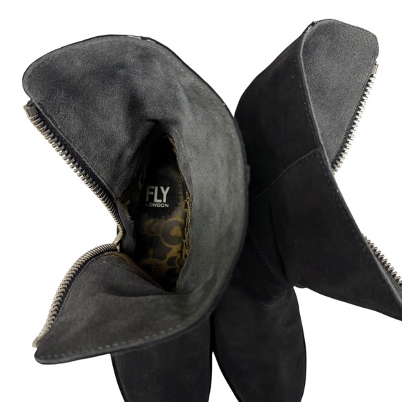 Fly London Yex Suede Wedge Boots Black US8 EU39 Ankle Zip Platform Comfort Shoes - Picture 8 of 13